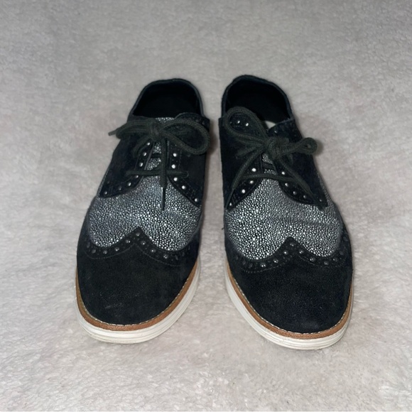 Cole Haan Lunargrand Oxford Suede Black White Wingtip Women's US 7.5B - Picture 4 of 9